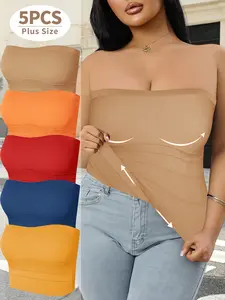 5-Pack Plus Size Wireless Bra Set, Strapless Push-Up Bras, Tummy Control Shapewear, Anti-Slip Invisible Underwire-Free Lingerie