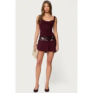 Sequin Backless Cowl Neck Mini Dress Sequin Backless Cowl Neck Mini Dress
