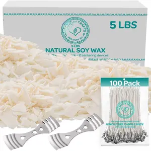 Soy Wax for Candle Making - 5lbs with 100 Pre-Waxed Wicks  2 Metal Centering Tools - DIY  Professional Candle Making Supplies