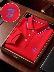 Men's Geometric Print Polo Shirt, Loose-Fit Short Sleeve, Breathable Elastic Fabric, Casual Business Tee, Spring Summer Outdoor Wear