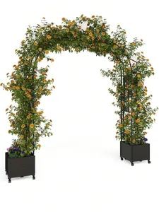 Span 70.9" Garden Arch Trellis For Climbing Plants, Metal Wedding Arch Flowers Frame Backdrop Stand,Balloon Decor Garden Arch Arbor For Wedding Garden Party Plant Support Flower,Raised Planter Box