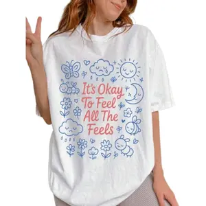 It's Okay To Feel Shirt, Mental Health Awareness Tee,  Shirt, Feelings Matter Shirt, Therapy Encouragement Shirt Summer Tops For Teens,Women Oversized Tshirt,Loose Fit Round Neck Short Sleeve Women T-Shirt, Suitable For Summer