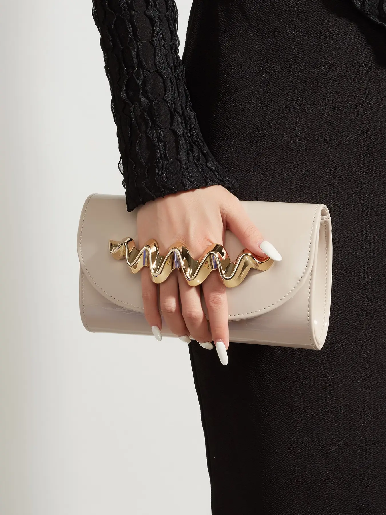 Elegant Women's Evening Bag, Evening Clutch Bag, Evening Purse, Going Out Purse, Shiny Wave Hardware, Flip Cover Wristlet, Magnetic Closure, Perfect for Weddings, Parties, Dinners