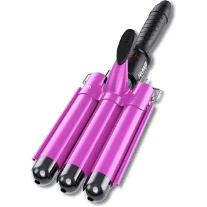 1 Inch Three Barrel Curling Iron,Fast Heating Hair Crimper for Women,Crimper Hair Tool with LCD Temperature Display,60 Min Auto-Off Hair Waver,Dual Voltage WaverHair Tool