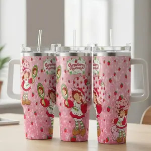 Strawberry Shortcake Auto Cup (40oz/30oz/20oz) cute strawberry print durable insulated portable perfect for daily use travel outdoor adventures and birthday gifts
