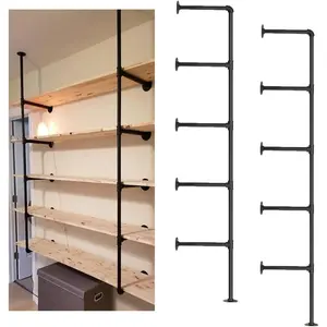 Industrial Wall Mount Iron Pipe Shelf Shelves Shelving Bracket Black Vintage Retro Ceiling Hung Shelf DIY Open Bookshelf Storage for offcie Room Kitchen (2PcsX5Tier,68" Tall,10" deep,Hardware Only)