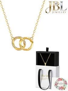 A drawer Style Jewelry box With a Handle - 14K Gold Plated Double ring Pendant Necklace for Women, Wife Necklace - Anniversary,Christmas, Valentine's Day Gift for Women,Wives,Mothers,Girlfriends,And Ladies.