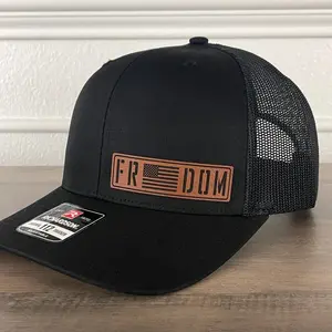 FREEDOM Flag Side Leather Patch Hat Black