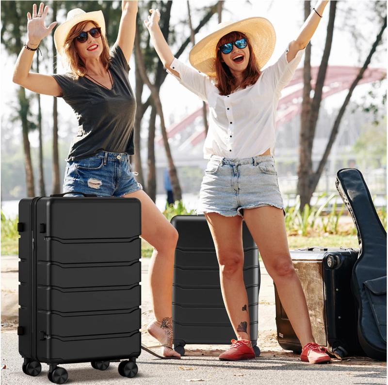 Set of 3 Hardside Luggage, Expandable Rolling Luggage with TSA Lock and Spinner Wheels, Black