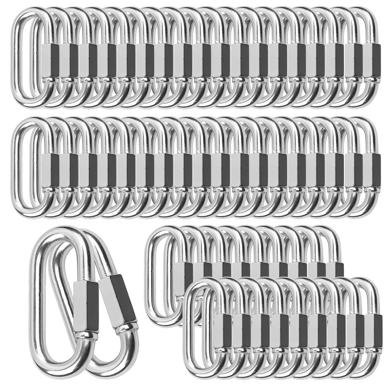 50Pcs 1/4" Quick Links Chain Connector 620lbs Capacity Heavy Duty Galvanized Thread Screw Lock Oval Locking Carabiner for Safety Chain Swing Gym Hammock Hardware