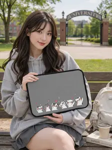 Cute Cat Hearts Laptop Sleeve – Kawaii Cats Grey Minimalist MacBook Case, Shockproof Protective Cover