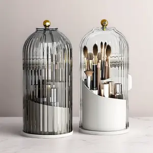 360 Rotating Makeup Brush Holder with Lid Clear Dustproof Organizer for Vanity Bathroom Countertop Waterproof Storage Cosmetics Christmas Gifts