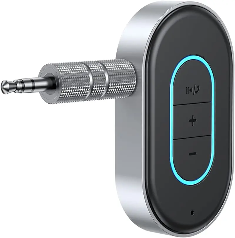 VANOTOM 1x Bluetooth 5.3 Car Aux Adapter - 3.5mm Input Audio Jack Receiver, Plug N'Play, Hands-Free Calling for Driving, Dual Connection, Fast Charging, 16H Audio Use
