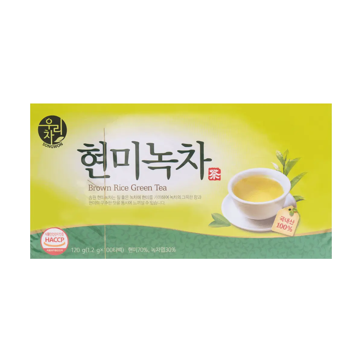 SONGWON Korean Brown Rice Green Tea - 100 Bags (120g) - Roasted Genmaicha Blend for Refreshing Flavor