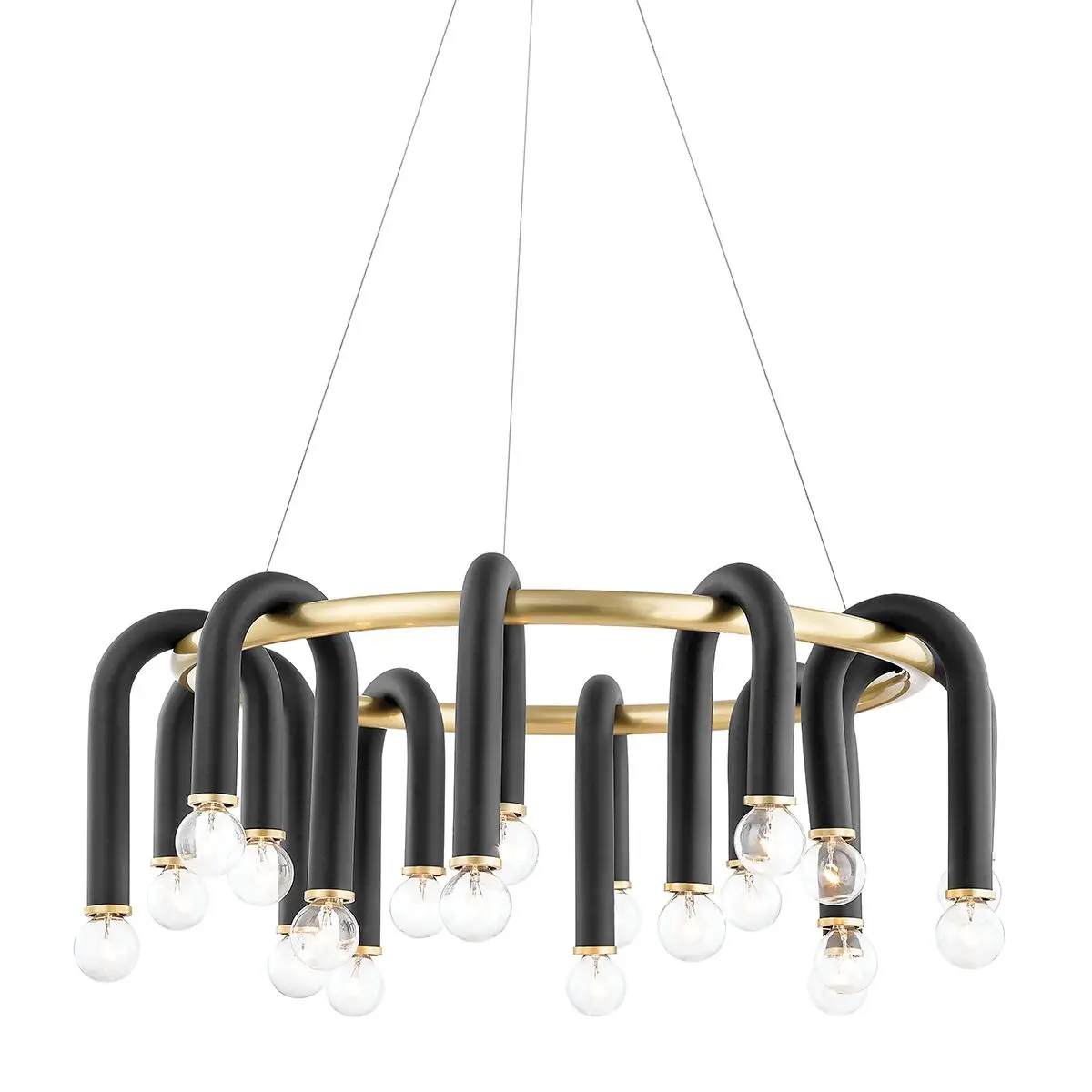 Whimsical Whit Chandelier With Black Metal And Aged Brass Or Polished Nickel Accents