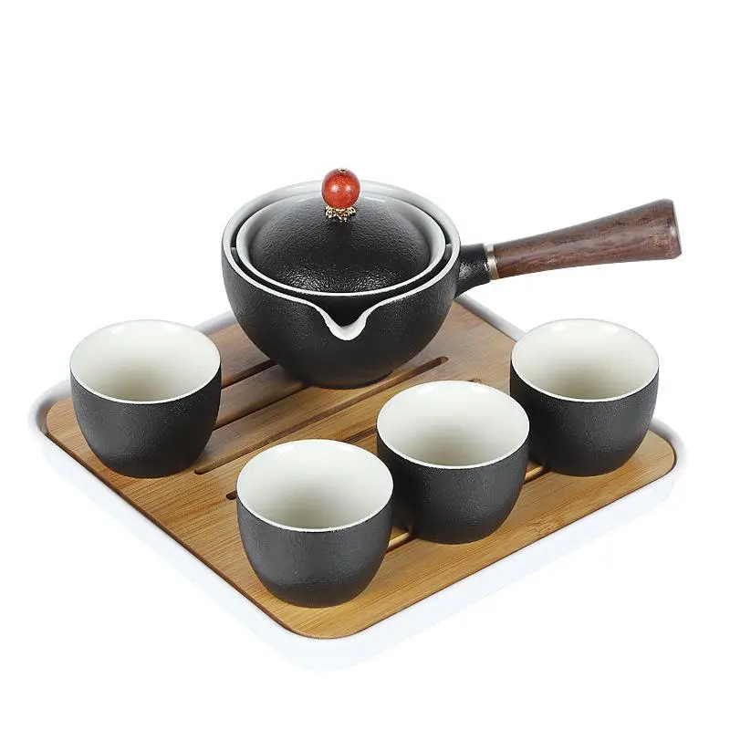Ceramic Kung Fu Travel Tea Set Portable Bag Car Outdoor One Pot Four Cups Tea Brewer Side Handle Pot Hand Gift Box Tea Party Set Matcha Tea Set Bone China Tea Set
