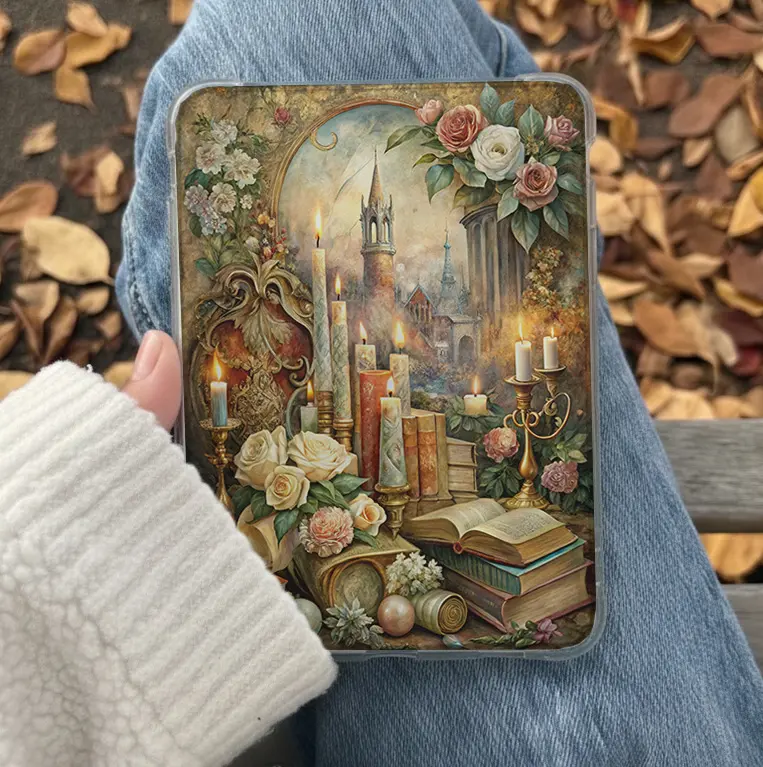 Academia Vibes Floral Bookish Kindle Insert Card for Clear Tablet Covers & Casing, Aesthetic Book Lovers Accessory, Cozy Reading Electronics Accessory