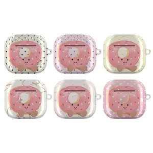 Cute Pink Glazed Donut AirPods Case – Kawaii Smiling Dessert Pastry Foodie Cover, Aesthetic Coquette Bow Heart Polka Dot Glitter Case for AirPods Pro/Pro 2, AirPods 1/2/3/4 Cases – Y2K Sweet Treat Aesthetic Gift