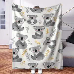 Cartoon Koala Pattern Blanket, Soft Warm Throw Blanket, Air-conditioned Room Blanket, Warm Nap Blanket for Home Office Travel Camping