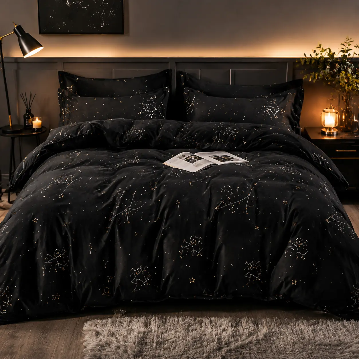 Microfiber Bedding Set, Black Constellation Pattern Bed Set, Soft Breathable Wrinkle Resistant Sheet Set, Easy Care Home Bedding