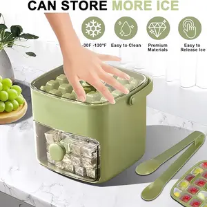 Food Grade Ice Cube Mold, Portable DIY Ice Maker Tray with Scoop, No Contact Ice Molds, Home Refrigerator Use, Easy Press Design