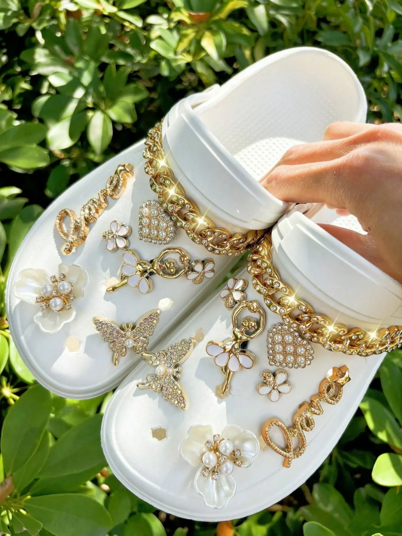 New 16-Piece Crocodile Shoe Fashion DIY Ballet Angel Girl Chain, Pearl Heart, Flower, Butterfly, Ideal Holiday Gift, Bling Shoe Charms, Decorative Shoe Accessories, Shoe Charm Set, Shoe Decoration Charms