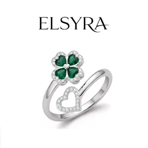 Elsyra S925 Sterling Silver Ring Four-Leaf Adjustable Daily Wear Jewelry for Women fashion engagement anniversary