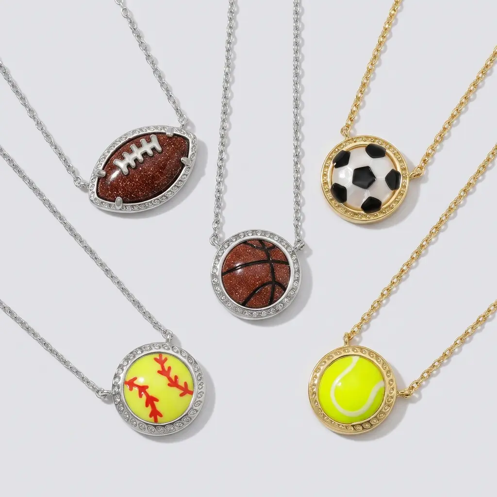 Kendra Scott Women's Sporty Style Light Luxury Creative Versatile Rhinestone Inlaid Ball Game Pendant Necklace, Volleyball/Softball/Basketball/Soccer Optional Trendy Jewelry for Daily Wear, Sports Event, Party, Gifting & Commute