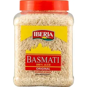 Iberia Basmati Rice Jar, 2 Pounds, Extra Long Grain, Naturally Aged Indian White Basmati Rice, Natural Basmati Rice in Food Grade Jar.