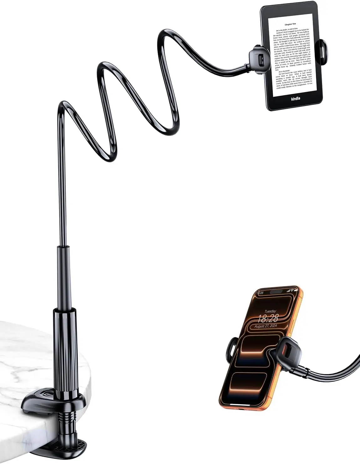 Flexible Long Arm Clamp Phone Holder for Bed, Hands-Free Mobile Accessories for Headboard Desk, Smartphone Phone Holders & Mounts