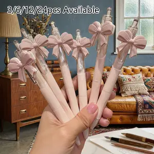 3/6/12/24pcs Elegant Pink Bow & Heart-Shaped Pen Set - Pastel Pink & Tip Refillable Ballpoint Pens with Bow & Heart Design, Durable Plastic Party Favors for Weddings, Birthday, Valentine'S Day, New Year - Ideal Gift For Girls