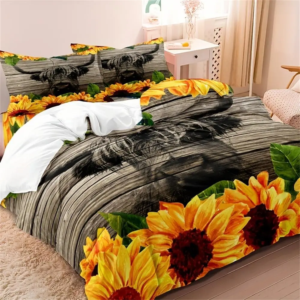 Sunflower Pattern Duvet Cover Set Without Filler, Including 1count Duvet Cover & 2counts Pillowcase, Home Bedding Set For Bedroom