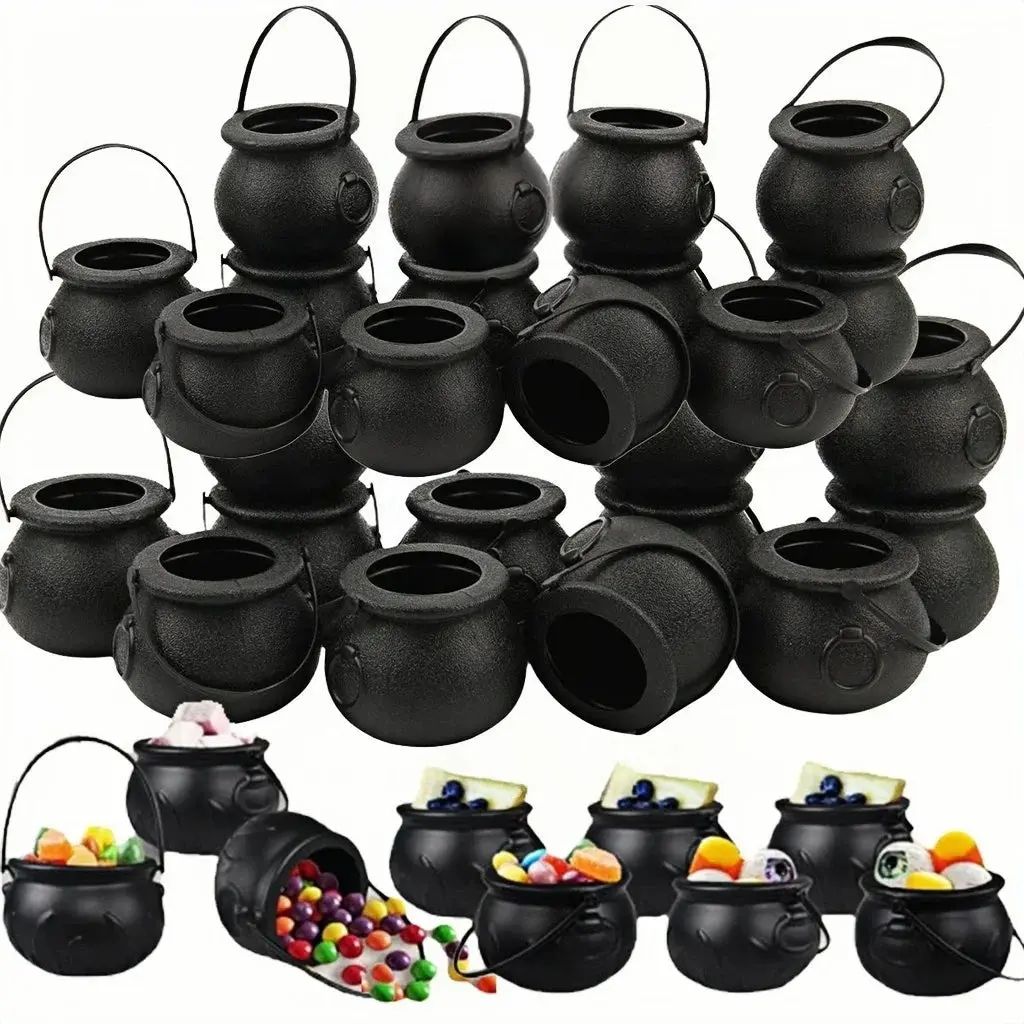 Mini Black Witch Cauldron Set – Halloween Candy Bowl & Party Favor Holder for Trick-or-Treat, St. Patrick's Day & Tiered Trays