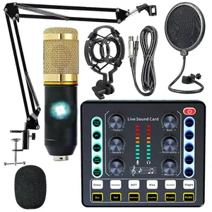 Professional Podcast Equipment Bundle, Audio Interface & Microphone & Microphone Cover & Cable & Sound Card Suitable for Recording, Live Streaming
