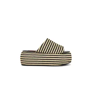 SIMONMILLER Stripe Raffia Cloudy Platform Sandal in Black & White Micro Stripe