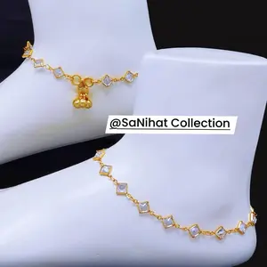 Kundan Anklet for Everyday Wear High Gold Plated with Rhinestones and Cubic Zirconia Metal Coating Jewelry