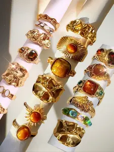 Women's Vintage Fashion Rings Set, Vintage Promise Rings, Irregular Folded Old Money Style, Multicolor Artificial Gemstone, Stackable, All Seasons, Vintage Rings Jewelry