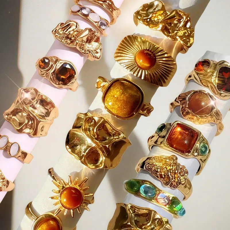 Women's Vintage Fashion Set, Vintage Promise Beautiful Rings, Ring Sets, Multicolor Artificial Gemstones, Fashionable Jewelry Stackable Finger Rings for All Seasons