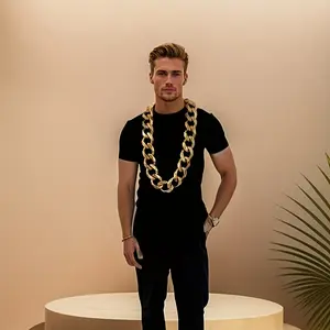 Super Large Golden Hip-Hop Cuban Chain Necklace Made of Durable Plastic, Perfect for Everyday Fashion And Unique Accessories, a Great Prop for Photos.