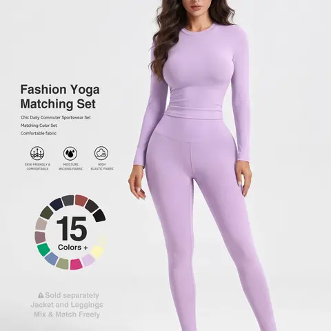 Women's Buttery Soft 2-Piece Activewear Set - Crew Neck Long Sleeve Cropped Workout Top & High Waist Yoga Leggings, Gym & Workout 2 Piece Sets for Women, Workout Sets Women