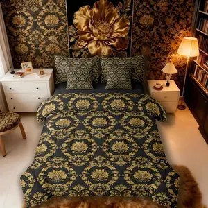 Feelyou 7-Piece Damask Print Comforter Set - Multi-Size Bed-in-a-Bag with Sheets, Machine Washable Victorian Home Decor Bedding for Gothic Vintage Rooms, Multi-Size Beds