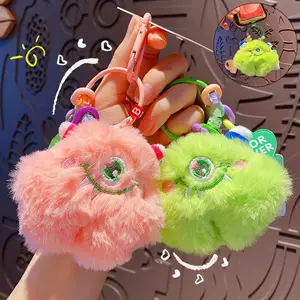 Cute Plush Smiling One-Eyed Monster Charms Keyring for Handbags, Kawaii Fuzzy Pendant Bag Charm Keychain Y2k Key Fob Coquette Décor, Cute Smiling Face Soft Car Keychain Bag Gifts for Women Backpack Decoration