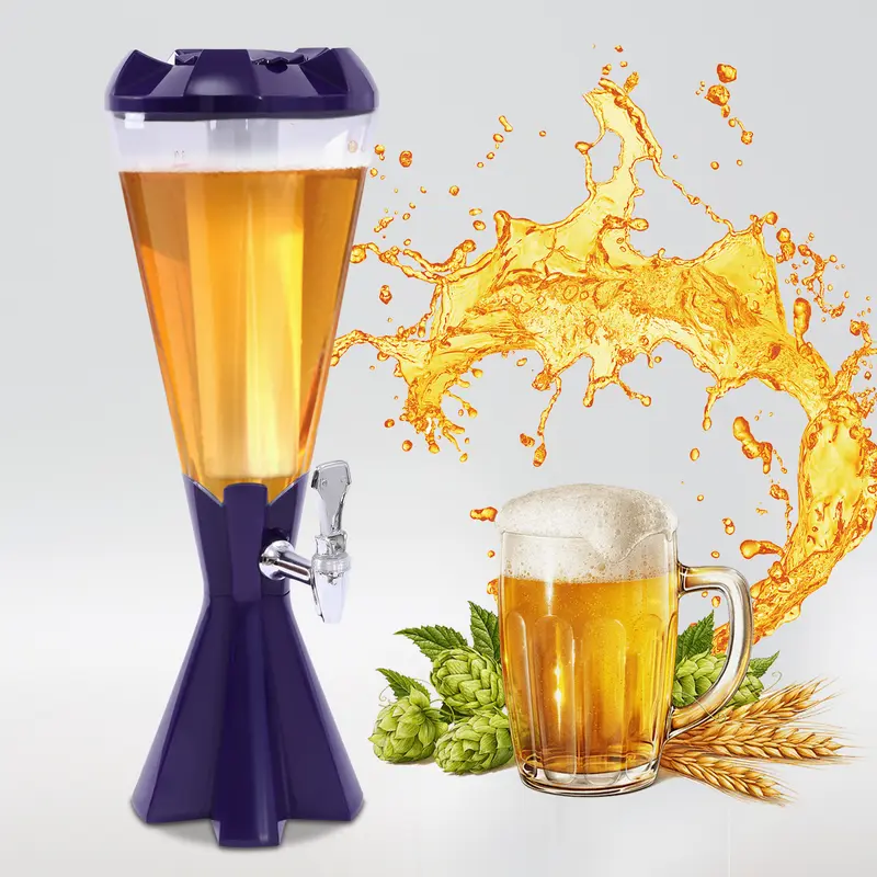 1* Beer Dispenser Container - Purple 3L/101oz Plastic Home Nightclubs Kitchenware Bar Utensils, 21.7in Height, 7-Color LED Lights, ABS-PET Leak-Proof Tap, 1.7kg/3.7lbs Durable Beverage Holder