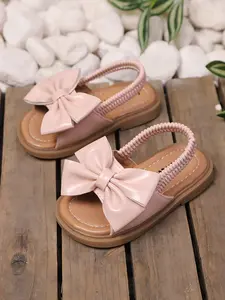 Girls' Summer Trendy Bow Decorated Sandals, Sweet Butterfly Knot Design, Woven Strap Soft Sole, Comfortable Wear, Perfect for & Vacations
