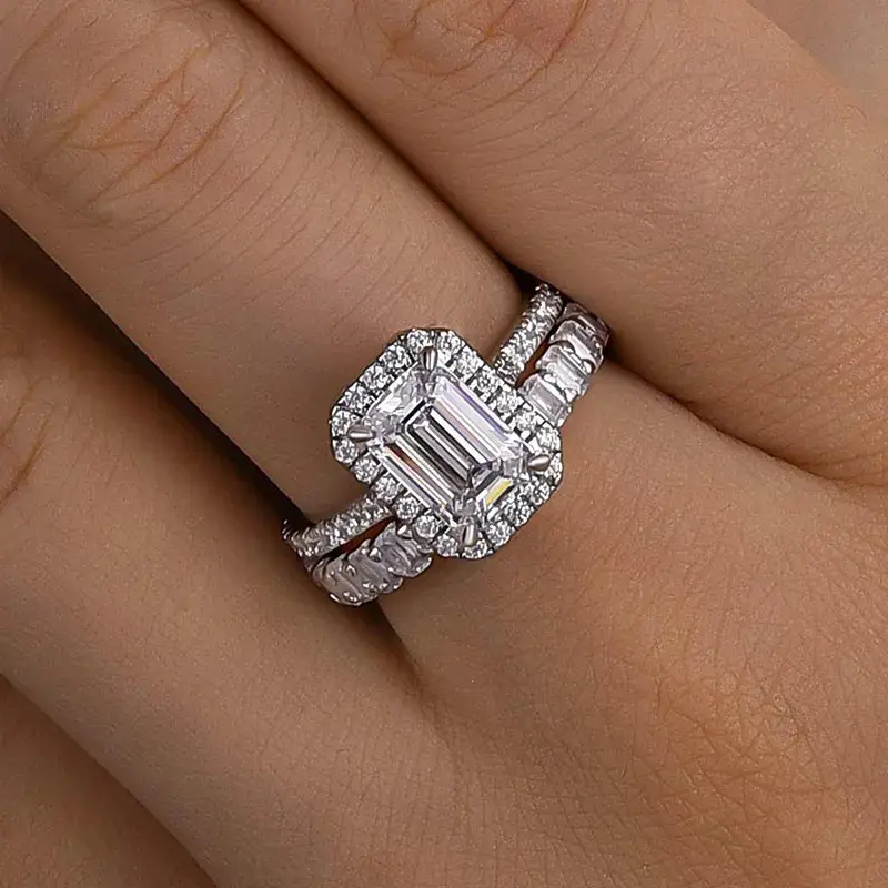Maxine 2.0ct 5A Cubic Zirconia Rectangle Cut Engagement Ring Set - Women's Bridal Wedding Jewelry for Daily, Proposal