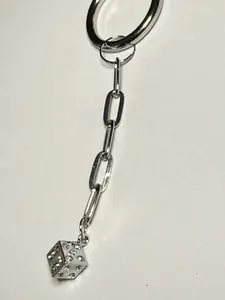Rhinestone Die Keychain with Silver Chain and Rhinestone Dice Charm, Charms Keychains, Diamond Simulant Keychains