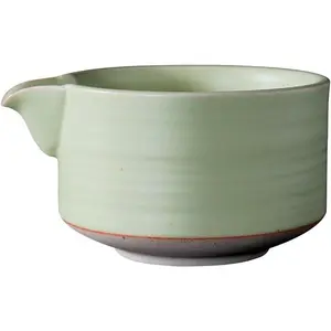 Traditional Porcelain Tea Bowl with Pour Spout - Hand Made Porcelain with Light Green Matte Glaze - Perfectly Whisked Matcha Green Tea, 430ml/ 14.5oz
