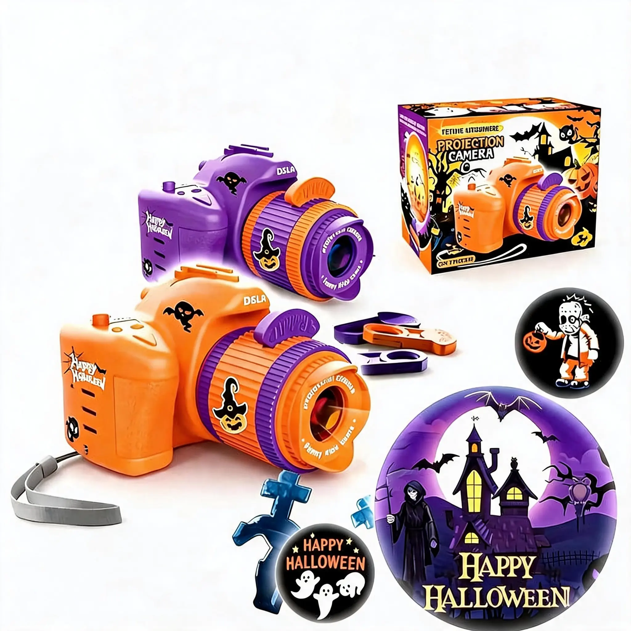 Mini kids' projector camera, Holiday Pattern Projector Flashlight Toy，including pumpkins and ghosts multiple patterns. A cool gift for boys and girls at Halloween party, cosplay prop