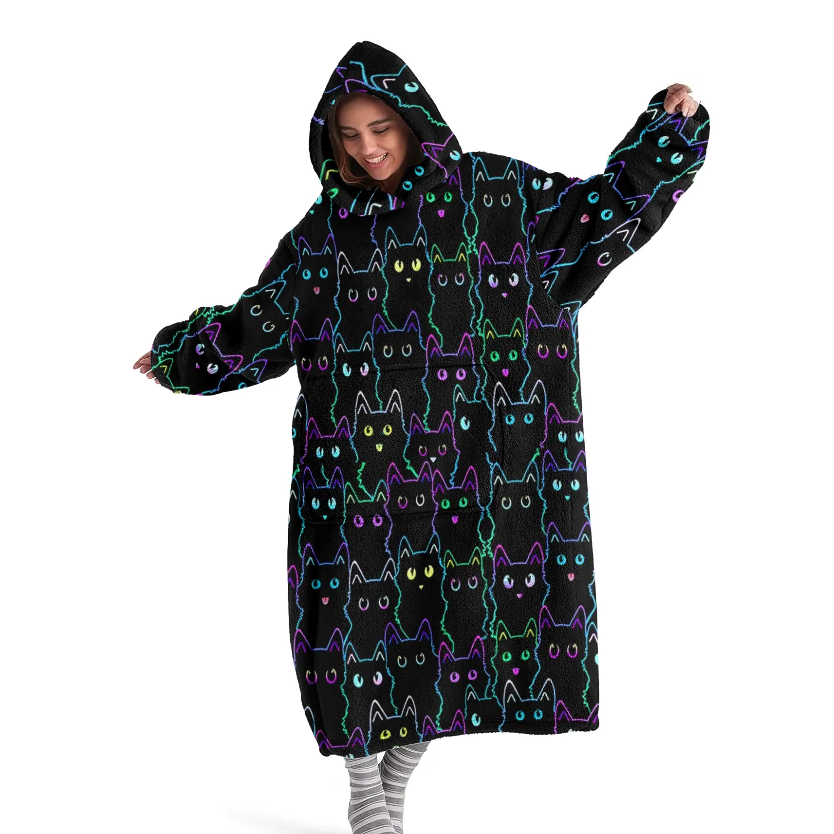 hoodie blanket, Cozy Hooded Blanket, Wearable Blanket, Unisex Hooded Blanket, Wearable Cat Print Blanket, Super Soft Warm Comfort, Pocket Design, Perfect Gift for Adults, Birthday, Christmas, Valentine's Day, Soft Comfy Blanket