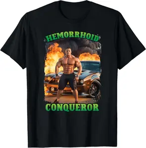 Hemorrhoid Conqueror Funny Meme Weird Offensive Cringe Joke T-Shirt Pure Cotton Graphic Tees Menswear Top: Gifts for Men & Women